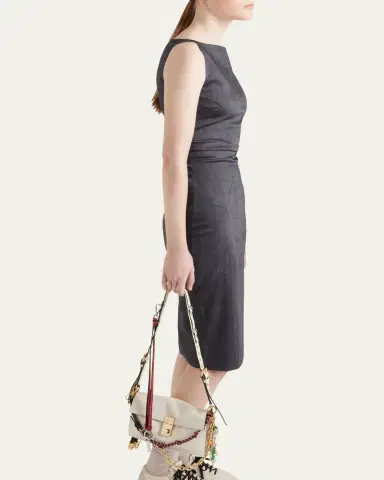 Prada Draped Boat-Neck Kid Mohair Midi Dress | Thumbnail 4