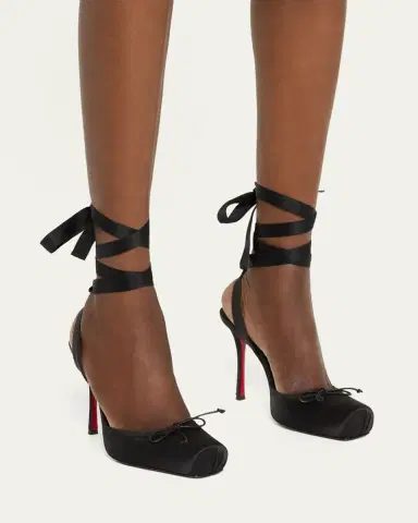 Christian Louboutin 100mm Cassia Silk Ankle-Tie Ballerina Pumps | Thumbnail 2