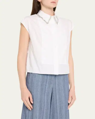 TWP Cap-Sleeve Top with Beaded Collar | Thumbnail 4