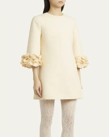 Valentino Garavani Ruffle Cuff Crepe Couture Short Dress | Thumbnail 4