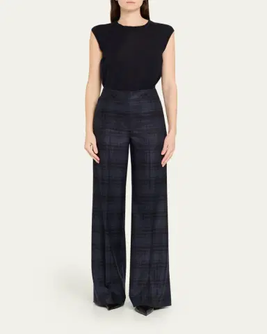 Akris Fior Check Wool Flannel Wide-Leg Trousers | Thumbnail 2