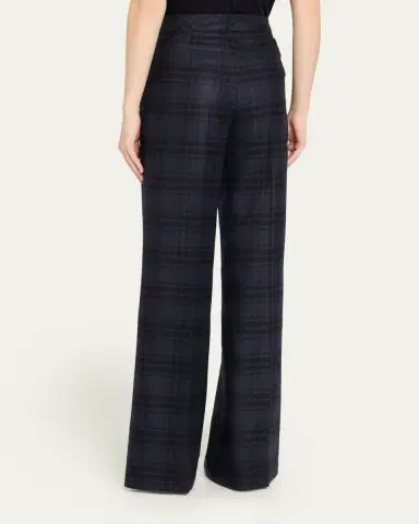 Akris Fior Check Wool Flannel Wide-Leg Trousers | Thumbnail 3