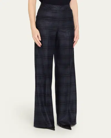 Akris Fior Check Wool Flannel Wide-Leg Trousers | Thumbnail 4