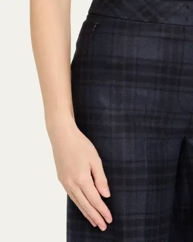 Akris Fior Check Wool Flannel Wide-Leg Trousers | Thumbnail 5