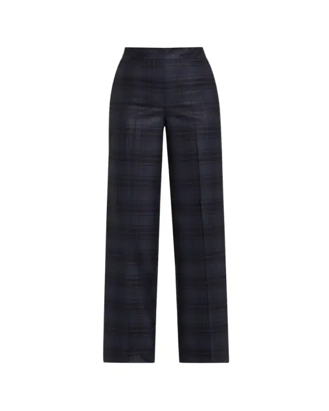 Akris Fior Check Wool Flannel Wide-Leg Trousers