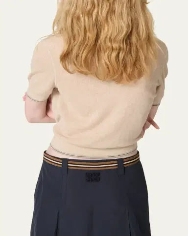 Miu Miu Short-Sleeve Crop Polo Top | Thumbnail 3