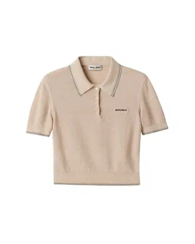 Miu Miu Short-Sleeve Crop Polo Top | Thumbnail 1