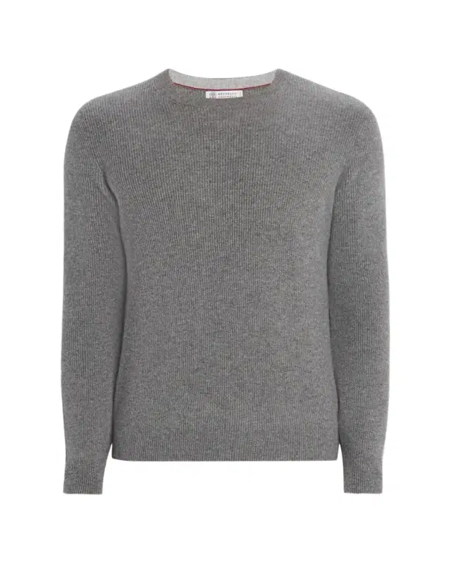 Brunello Cucinelli Men's Cashmere English Rib Crewneck Sweater