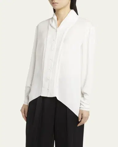 Giorgio Armani Shawl-Collar Silk Georgette Blouse | Thumbnail 4 Giorgio Armani Shawl-Collar Silk Georgette Blouse | Thumbnail 4