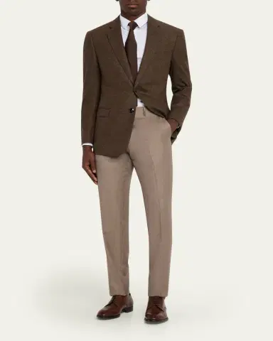 Giorgio Armani Men's Wool Sharkskin Flat Front Trousers | Thumbnail 2 Giorgio Armani Men's Wool Sharkskin Flat Front Trousers | Thumbnail 2