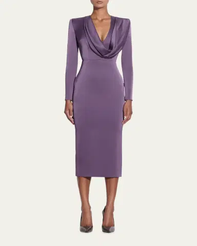 Alex Perry Draped Cowl-Neck Strong-Shoulder Satin Crepe Midi Dress | Thumbnail 2 Alex Perry Draped Cowl-Neck Strong-Shoulder Satin Crepe Midi Dress | Thumbnail 2