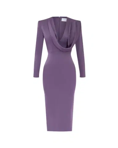 Alex Perry Draped Cowl-Neck Strong-Shoulder Satin Crepe Midi Dress | Thumbnail 1 Alex Perry Draped Cowl-Neck Strong-Shoulder Satin Crepe Midi Dress | Thumbnail 1