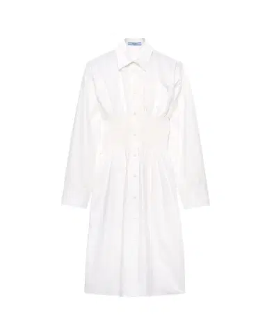 Prada Smocked Canvas Fit-and-Flare Midi Shirt Dress | Thumbnail 1 Prada Smocked Canvas Fit-and-Flare Midi Shirt Dress | Thumbnail 1
