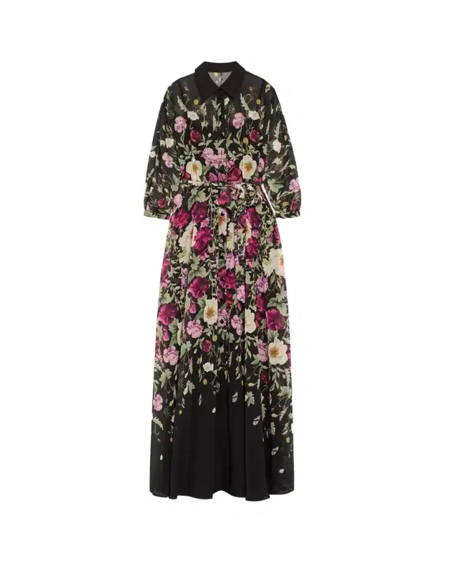 Floral-Print Chiffon Shirt Gown