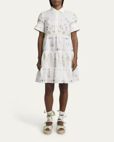 Erdem Floral Tiered Linen Shirt Dress | Thumbnail 2 Erdem Floral Tiered Linen Shirt Dress | Thumbnail 2