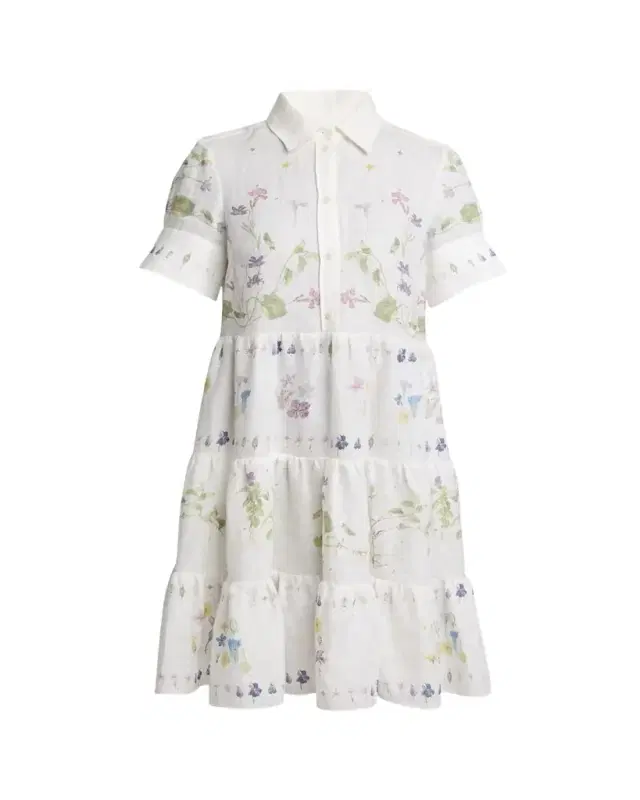 Floral Tiered Linen Shirt Dress