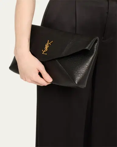 Saint Laurent Large YSL Envelope Pouch Clutch Bag in Leather | Thumbnail 2