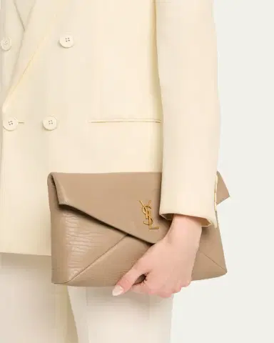 Saint Laurent Large YSL Envelope Pouch Clutch Bag in Leather | Thumbnail 6
