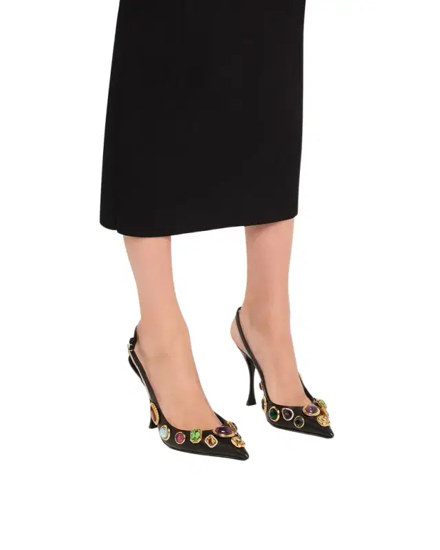 Semiprecious Stone Leather Slingback Pumps