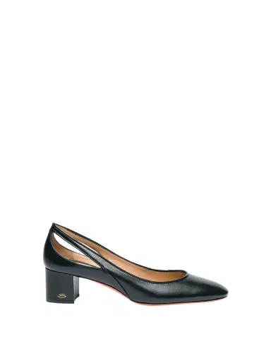 Santoni Cut-Out Mixed Leather Block Heel Pumps | Thumbnail 1 Santoni Cut-Out Mixed Leather Block Heel Pumps | Thumbnail 1