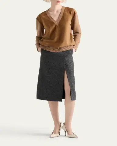 Prada Two-Tone Wool Slit Skirt | Thumbnail 2
