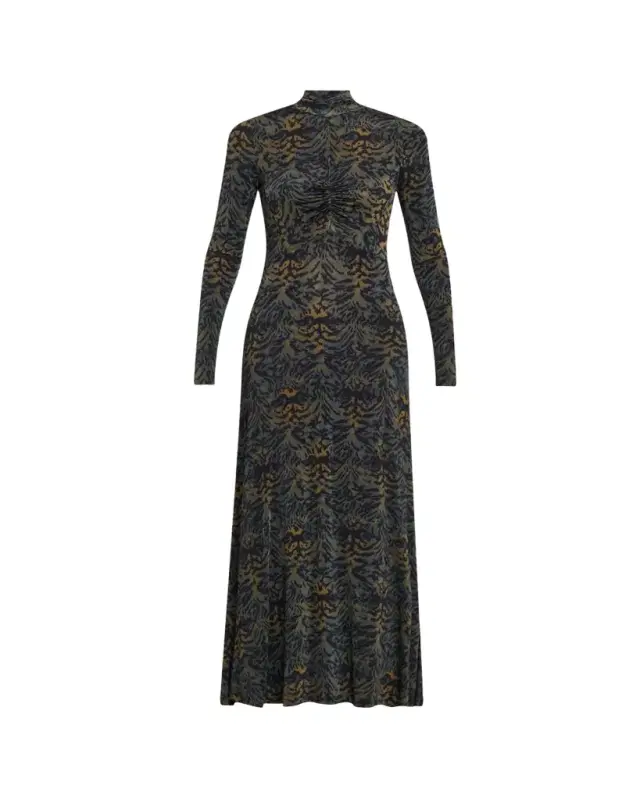 Koa Ruched Jersey Turtleneck Maxi Dress