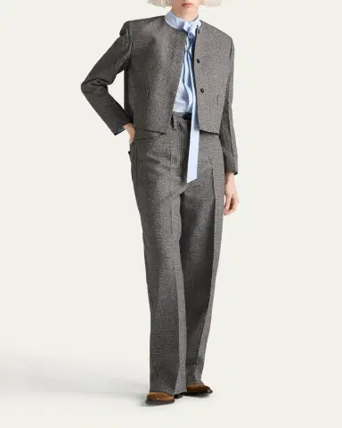 Prada Mid-Rise Prince Of Wales Wool Straight-Leg Pants | Thumbnail 2 Prada Mid-Rise Prince Of Wales Wool Straight-Leg Pants | Thumbnail 2