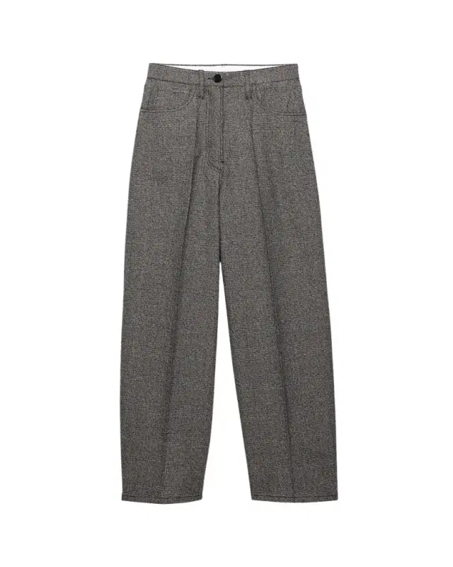 Mid-Rise Prince Of Wales Wool Straight-Leg Pants
