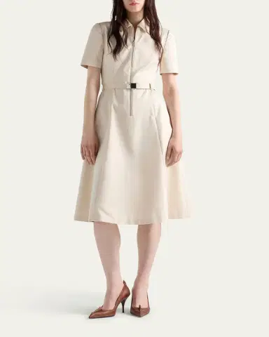 Prada Short-Sleeve Belted Chino Midi Dress | Thumbnail 2 Prada Short-Sleeve Belted Chino Midi Dress | Thumbnail 2