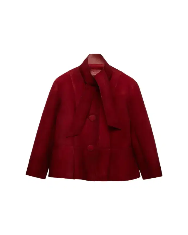 Suede Single-Breasted Coat With Scarf