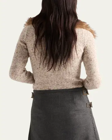 Prada Speckled Wool-Linen Rib Polo Sweater | Thumbnail 3 Prada Speckled Wool-Linen Rib Polo Sweater | Thumbnail 3