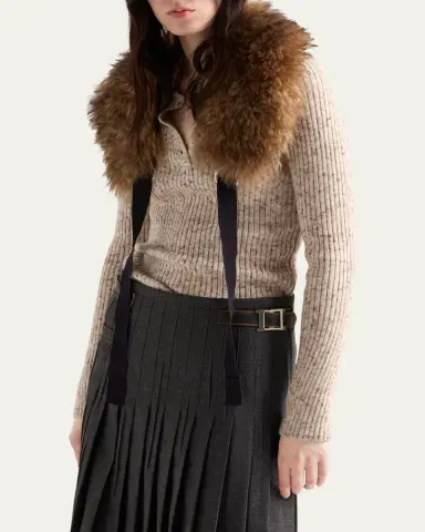 Prada Speckled Wool-Linen Rib Polo Sweater | Thumbnail 4 Prada Speckled Wool-Linen Rib Polo Sweater | Thumbnail 4