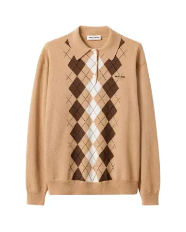 Miu Miu Argyle Cashmere Polo Sweater | Thumbnail 1