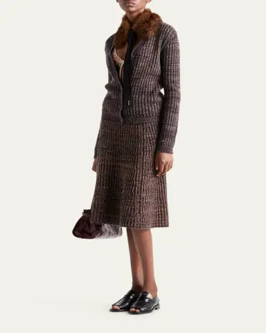 Prada Cashmere-Wool Mouline Midi Skirt | Thumbnail 2