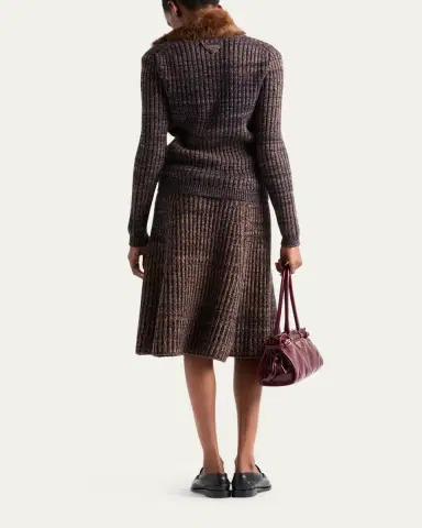 Prada Cashmere-Wool Mouline Midi Skirt | Thumbnail 3