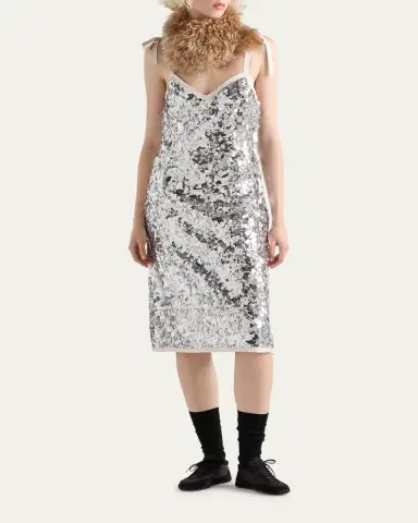 Prada Sequin Tie-Shoulder Midi Dress | Thumbnail 2