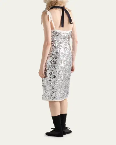 Prada Sequin Tie-Shoulder Midi Dress | Thumbnail 3