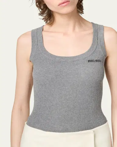 Miu Miu Scoop-Neck Rib Knit Cotton Tank Top | Thumbnail 4