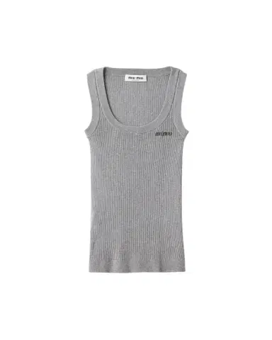 Miu Miu Scoop-Neck Rib Knit Cotton Tank Top | Thumbnail 1