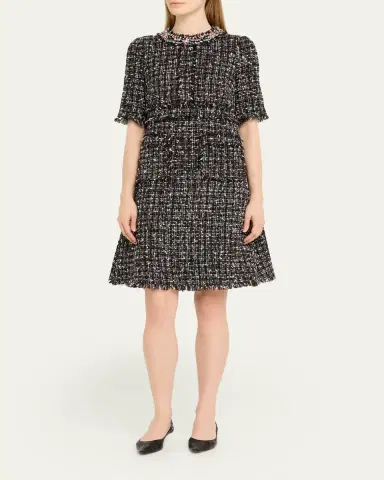 Rickie Freeman for Teri Jon Crystal-Trim Fringed Tweed Dress | Thumbnail 4 Rickie Freeman for Teri Jon Crystal-Trim Fringed Tweed Dress | Thumbnail 4