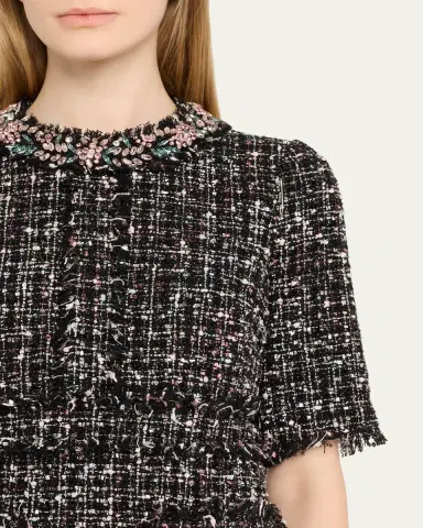 Rickie Freeman for Teri Jon Crystal-Trim Fringed Tweed Dress | Thumbnail 5 Rickie Freeman for Teri Jon Crystal-Trim Fringed Tweed Dress | Thumbnail 5