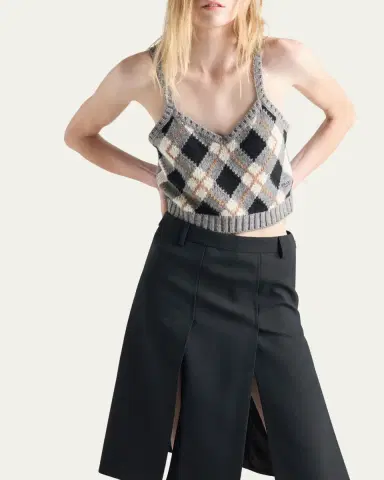 Prada Cashmere Argyle Knit Crop Tank Top | Thumbnail 4