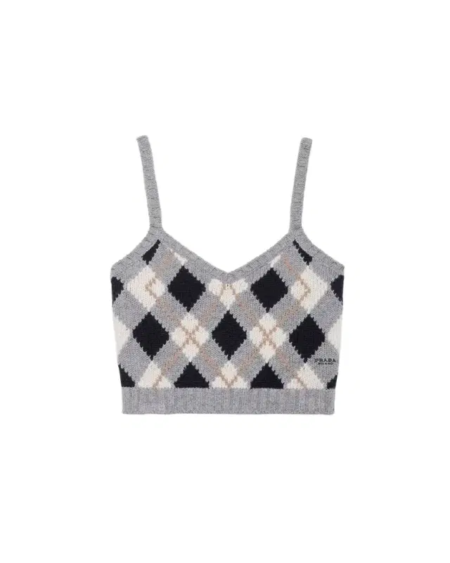 Cashmere Argyle Knit Crop Tank Top