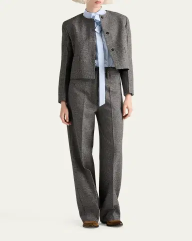 Prada Prince Of Wales Mouline Boxy Crop Jacket | Thumbnail 2 Prada Prince Of Wales Mouline Boxy Crop Jacket | Thumbnail 2