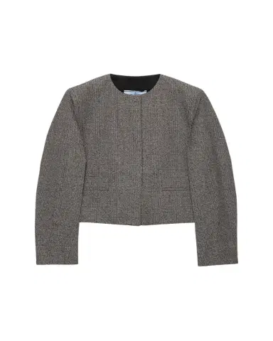 Prada Prince Of Wales Mouline Boxy Crop Jacket | Thumbnail 1 Prada Prince Of Wales Mouline Boxy Crop Jacket | Thumbnail 1