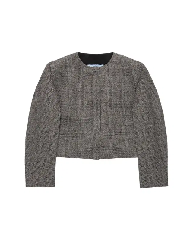 Prada Prince Of Wales Mouline Boxy Crop Jacket