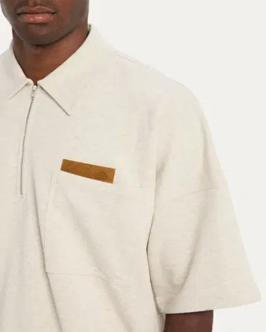 Bottega Veneta Men's Intrecciato Suede-Trim Jersey Polo Shirt | Thumbnail 5 Bottega Veneta Men's Intrecciato Suede-Trim Jersey Polo Shirt | Thumbnail 5