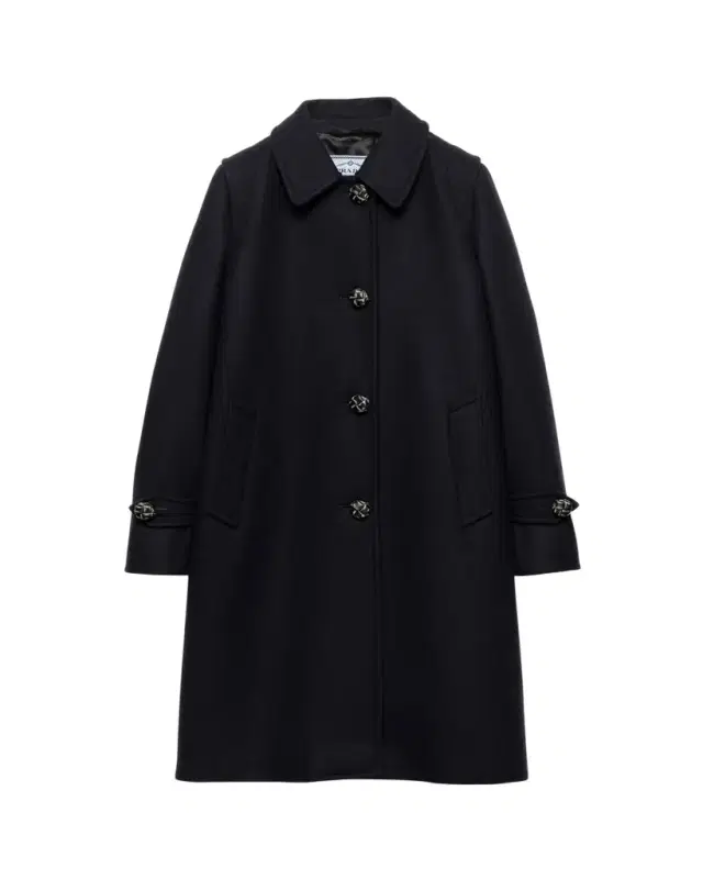 Prada Loden Leather-Button SIngle-Breasted Wool Coat