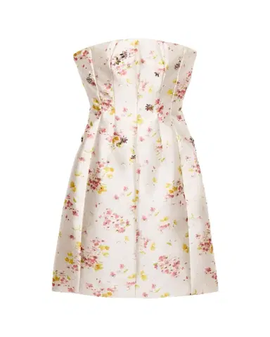 Prada Seta Lana Floral-Embellished Strapless Mini Dress | Thumbnail 1 Prada Seta Lana Floral-Embellished Strapless Mini Dress | Thumbnail 1