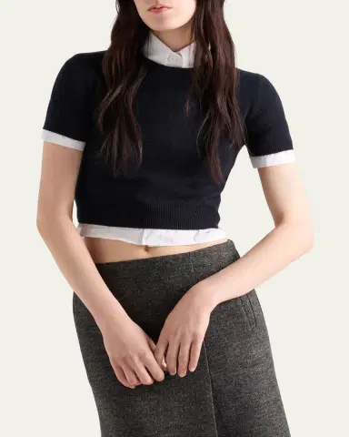 Prada Short-Sleeve Cashmere Crop Sweater | Thumbnail 4 Prada Short-Sleeve Cashmere Crop Sweater | Thumbnail 4
